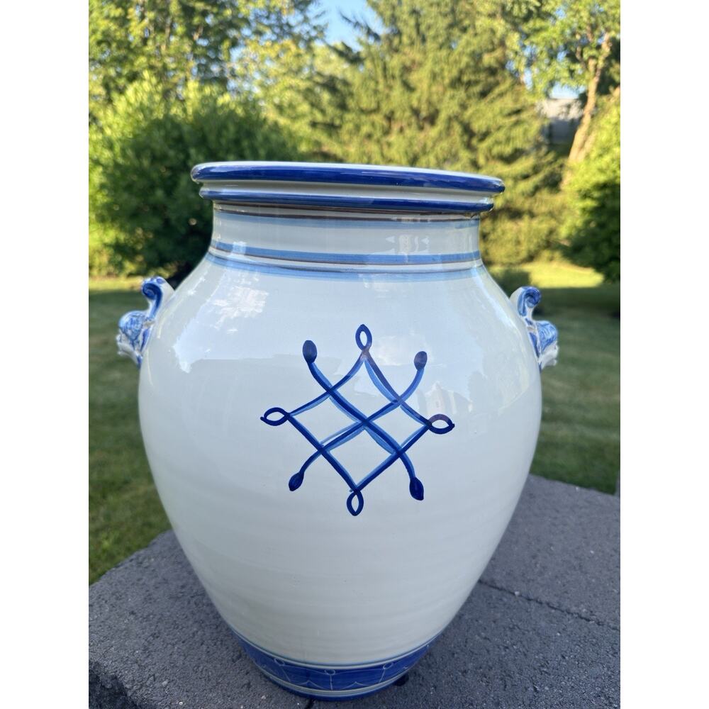 VTG Italian Majolica Blue & White Apothecary Jar Urn Unicorn Medicinali 18.5” - Picture 7 of 12